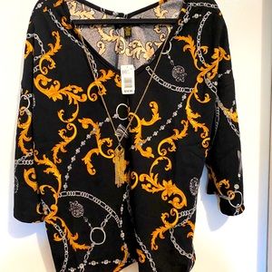 Black and Gold top with necklace details XL